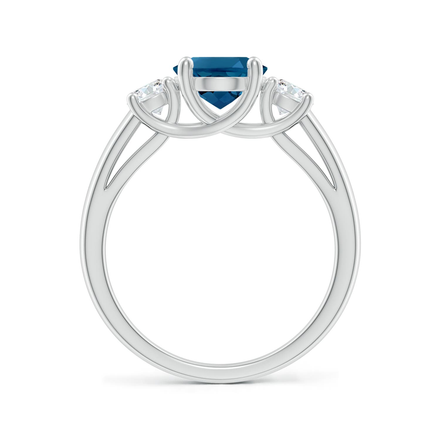9x7mm AAAA Oval London Blue Topaz and Round Diamond Three Stone Ring in P950 Platinum
