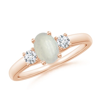 7x5mm A Oval Moonstone Ring with Diamond Accents in 9K Rose Gold