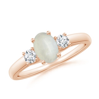 7x5mm AA Oval Moonstone Ring with Diamond Accents in Rose Gold