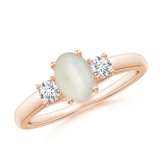 7x5mm AAA Oval Moonstone Ring with Diamond Accents in 9K Rose Gold