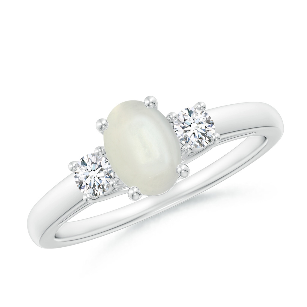 7x5mm AAAA Oval Moonstone Ring with Diamond Accents in P950 Platinum