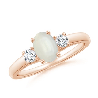 7x5mm AAAA Oval Moonstone Ring with Diamond Accents in Rose Gold