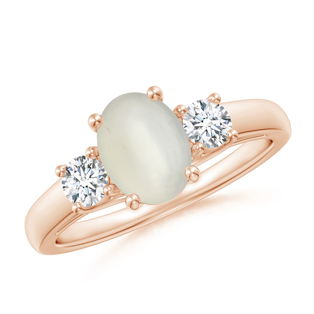 8x6mm AAA Oval Moonstone Ring with Diamond Accents in Rose Gold