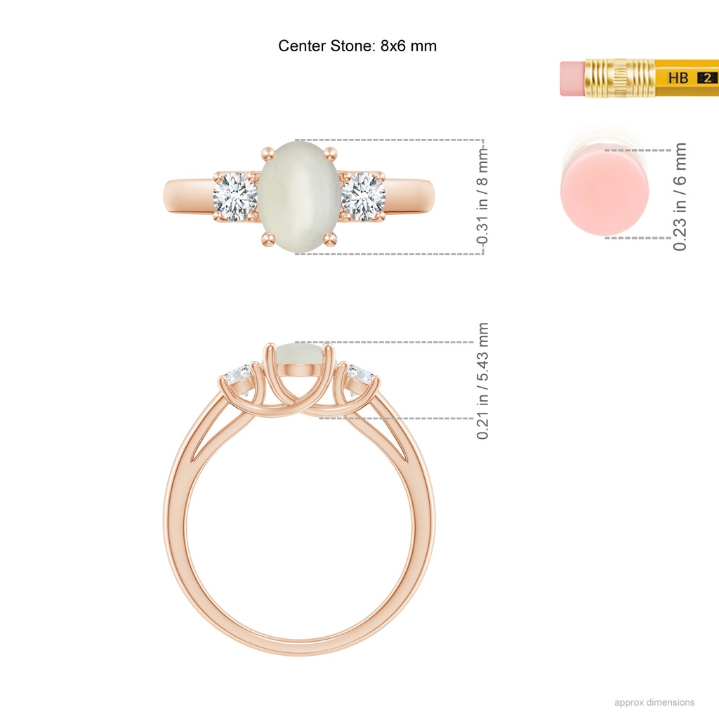 8x6mm AAA Oval Moonstone Ring with Diamond Accents in Rose Gold Ruler