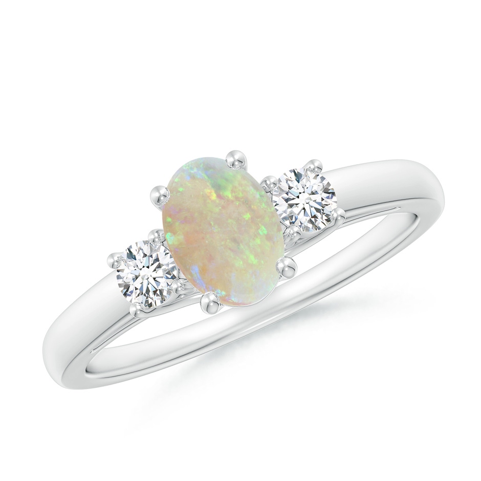 7x5mm AAA Oval Opal Ring with Diamond Accents in 9K White Gold 
