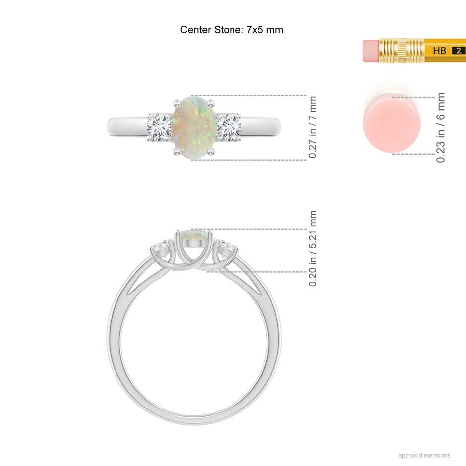 7x5mm AAA Oval Opal Ring with Diamond Accents in 9K White Gold ruler