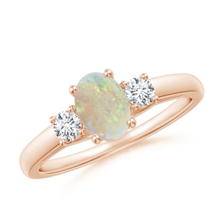 7x5mm AAA Oval Opal Ring with Diamond Accents in Rose Gold