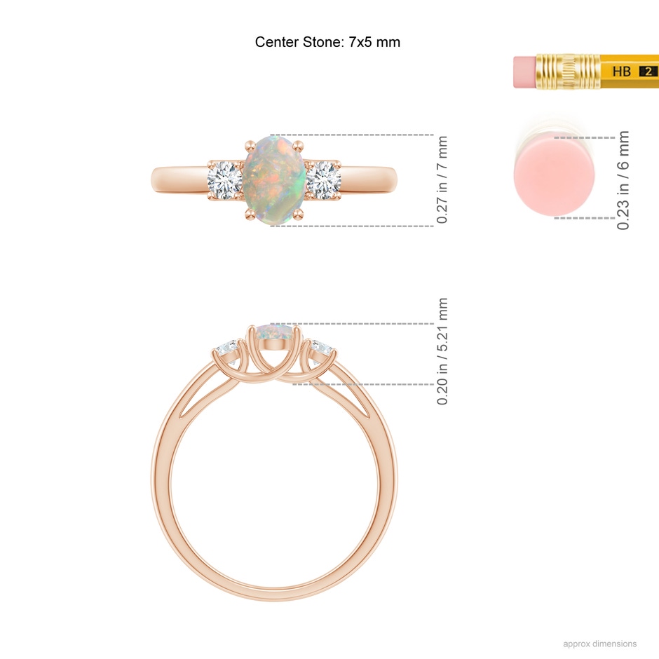 7x5mm AAAA Oval Opal Ring with Diamond Accents in 9K Rose Gold ruler