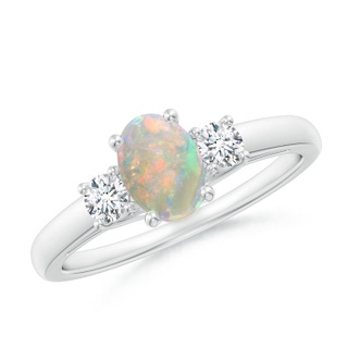 7x5mm AAAA Oval Opal Ring with Diamond Accents in P950 Platinum