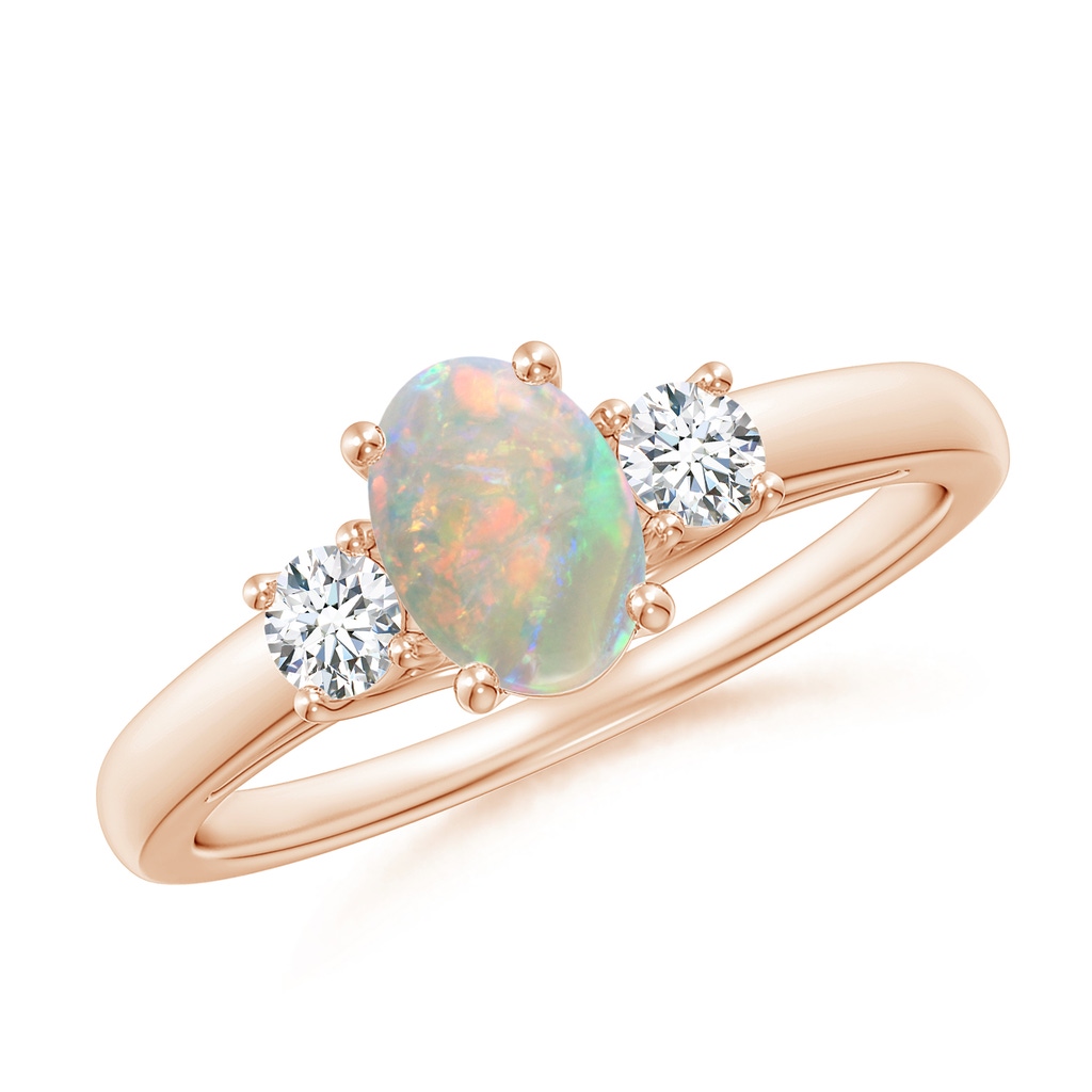 7x5mm AAAA Oval Opal Ring with Diamond Accents in Rose Gold