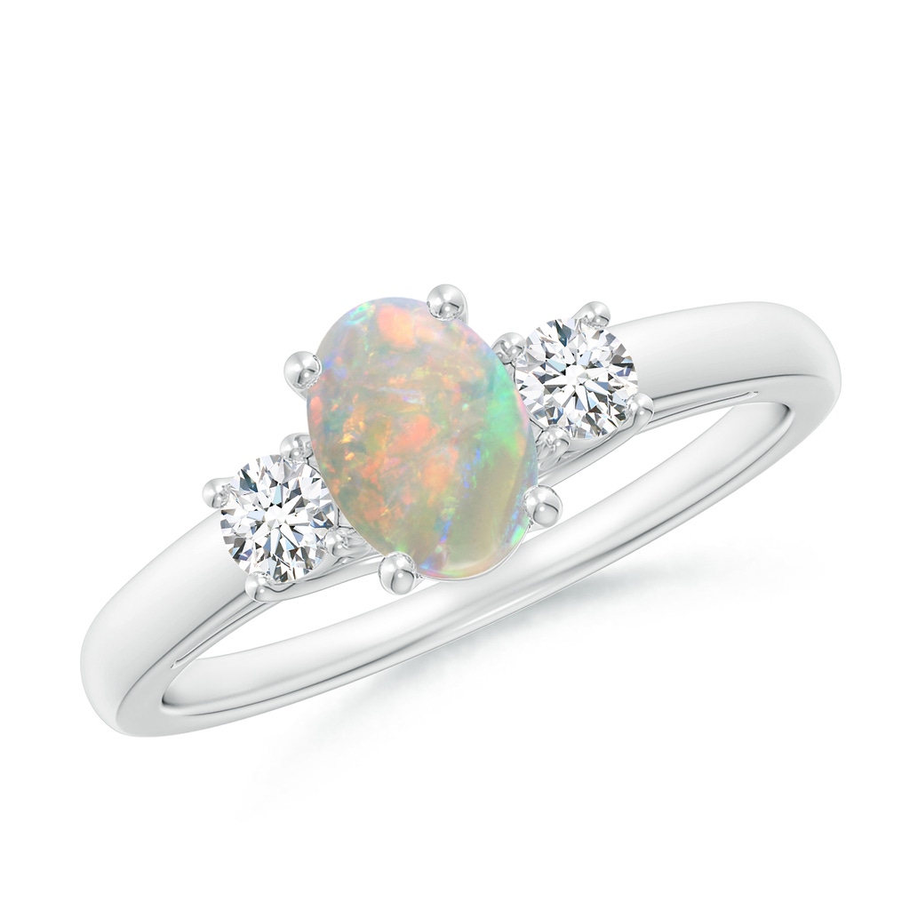7x5mm AAAA Oval Opal Ring with Diamond Accents in White Gold