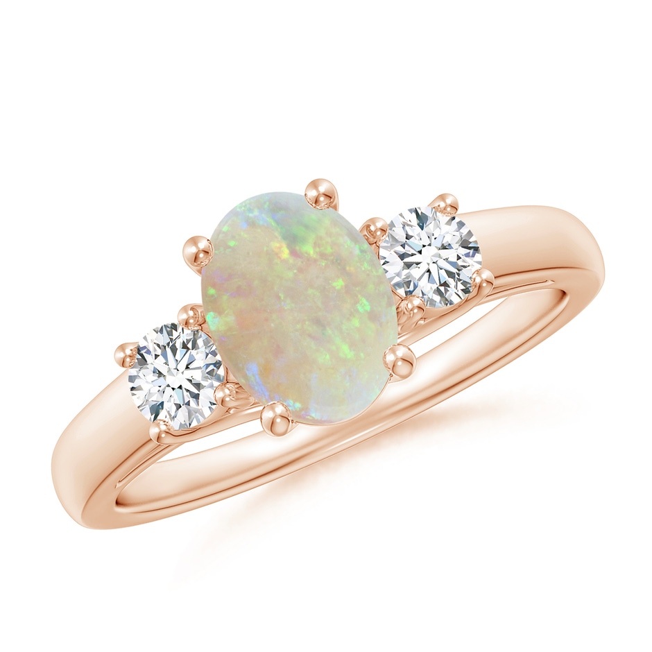 8x6mm AAA Oval Opal Ring with Diamond Accents in Rose Gold 