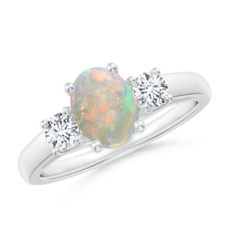 8x6mm AAAA Oval Opal Ring with Diamond Accents in P950 Platinum