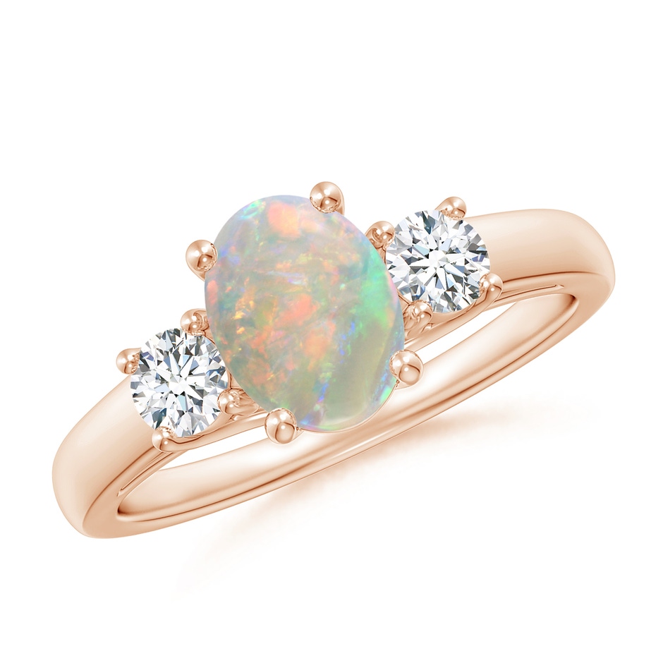 8x6mm AAAA Oval Opal Ring with Diamond Accents in Rose Gold 