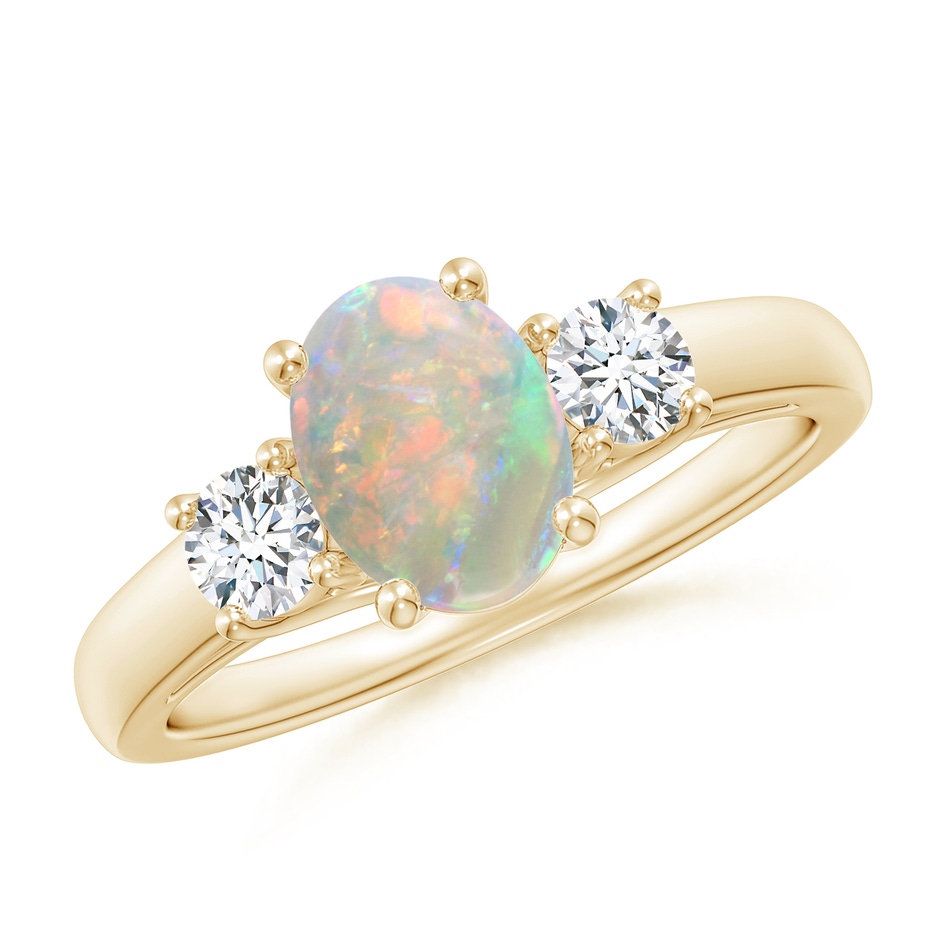 8x6mm AAAA Oval Opal Ring with Diamond Accents in Yellow Gold 