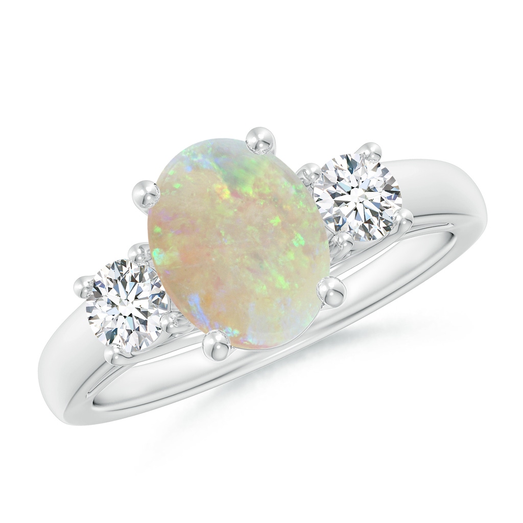 9x7mm AAA Oval Opal Ring with Diamond Accents in White Gold