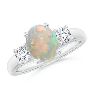 9x7mm AAAA Oval Opal Ring with Diamond Accents in P950 Platinum