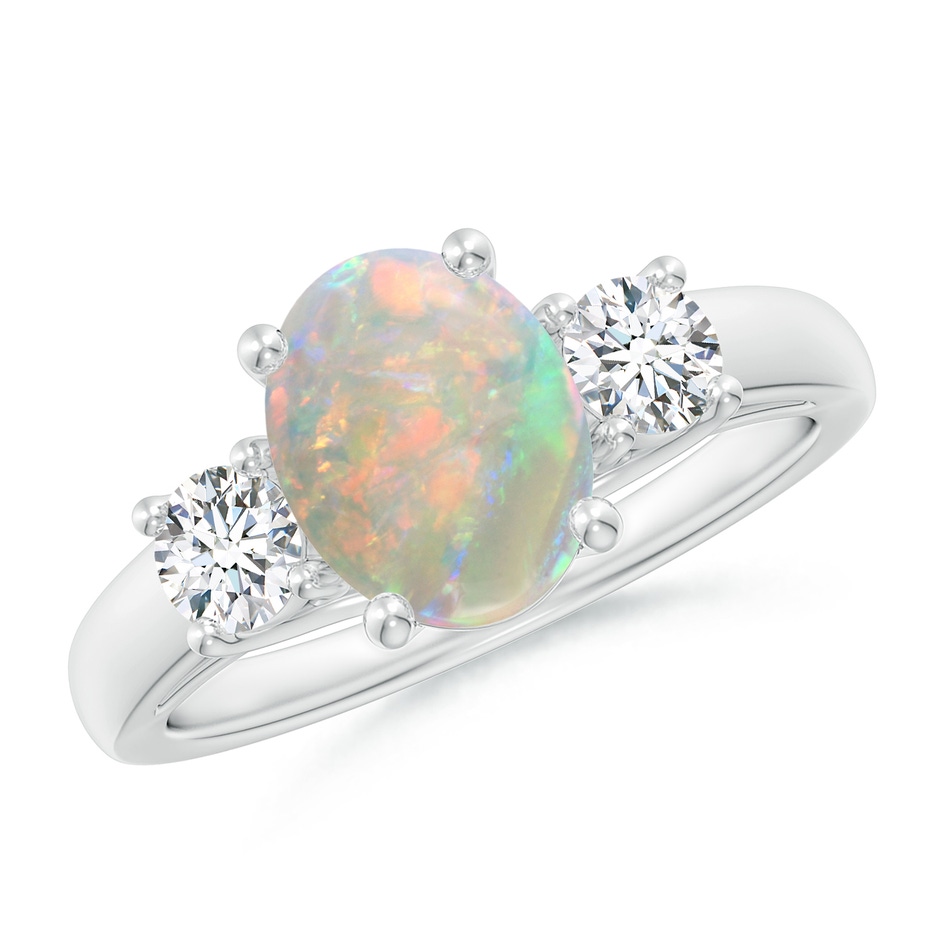 9x7mm AAAA Oval Opal Ring with Diamond Accents in White Gold 