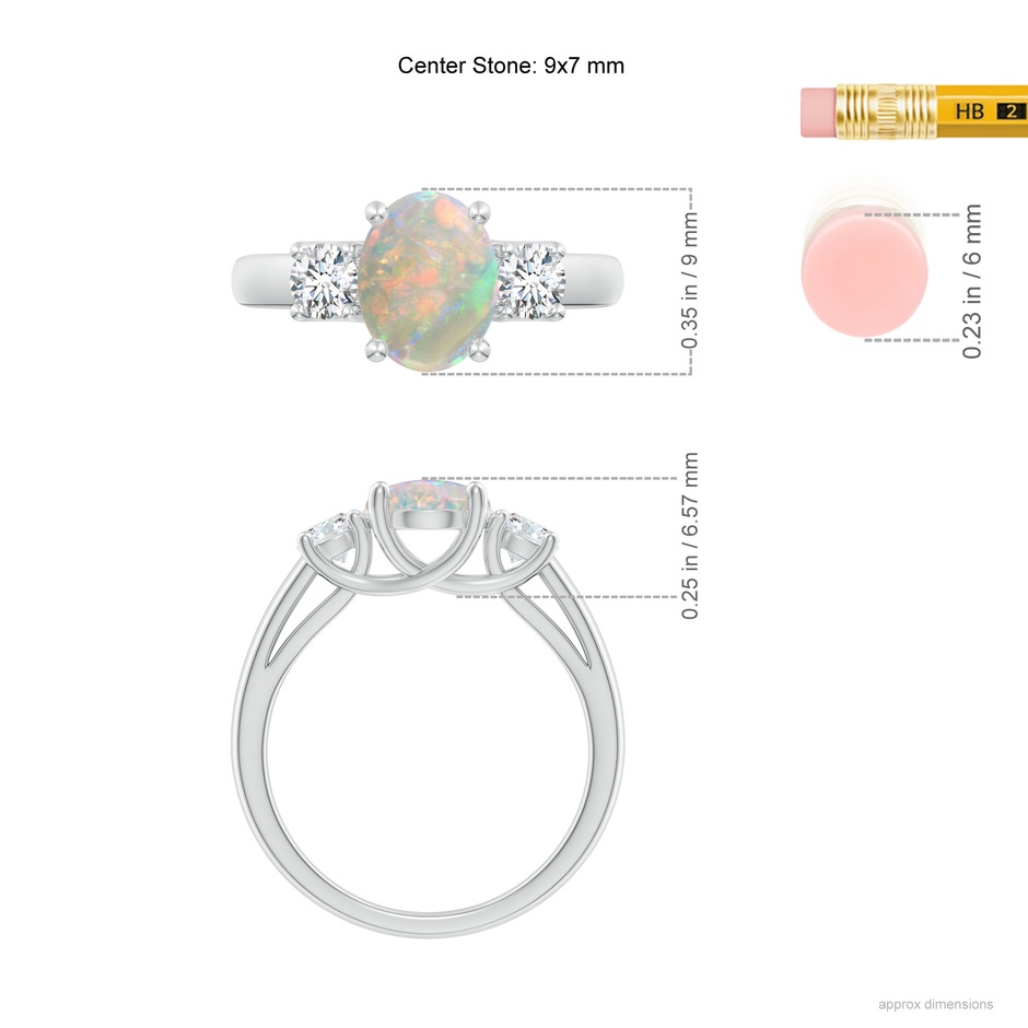 9x7mm AAAA Oval Opal Ring with Diamond Accents in White Gold ruler