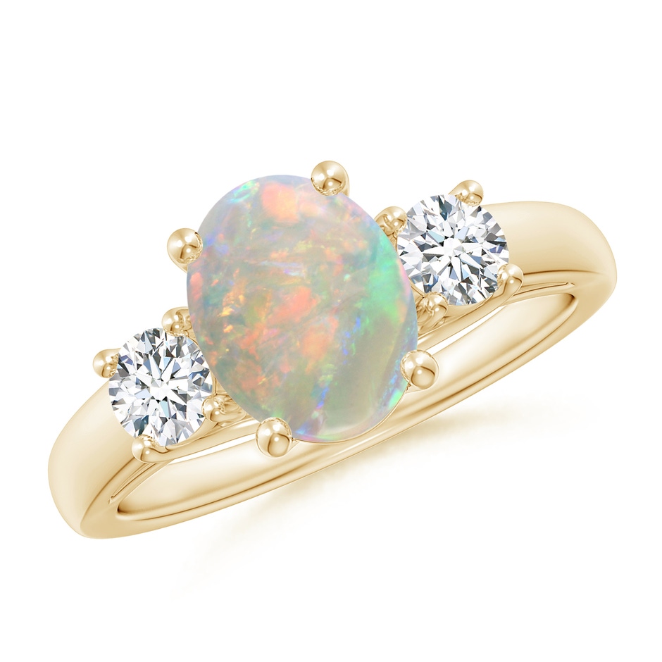 9x7mm AAAA Oval Opal Ring with Diamond Accents in Yellow Gold 