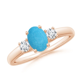 7x5mm A Oval Turquoise Ring with Diamond Accents in Rose Gold