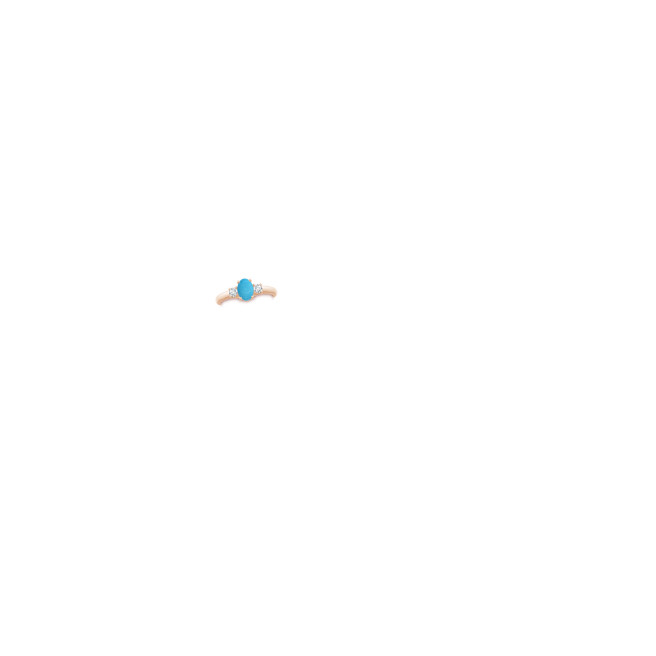 7x5mm A Oval Turquoise Ring with Diamond Accents in Rose Gold body-hand