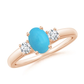 7x5mm AA Oval Turquoise Ring with Diamond Accents in Rose Gold
