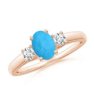 7x5mm AAA Oval Turquoise Ring with Diamond Accents in 10K Rose Gold