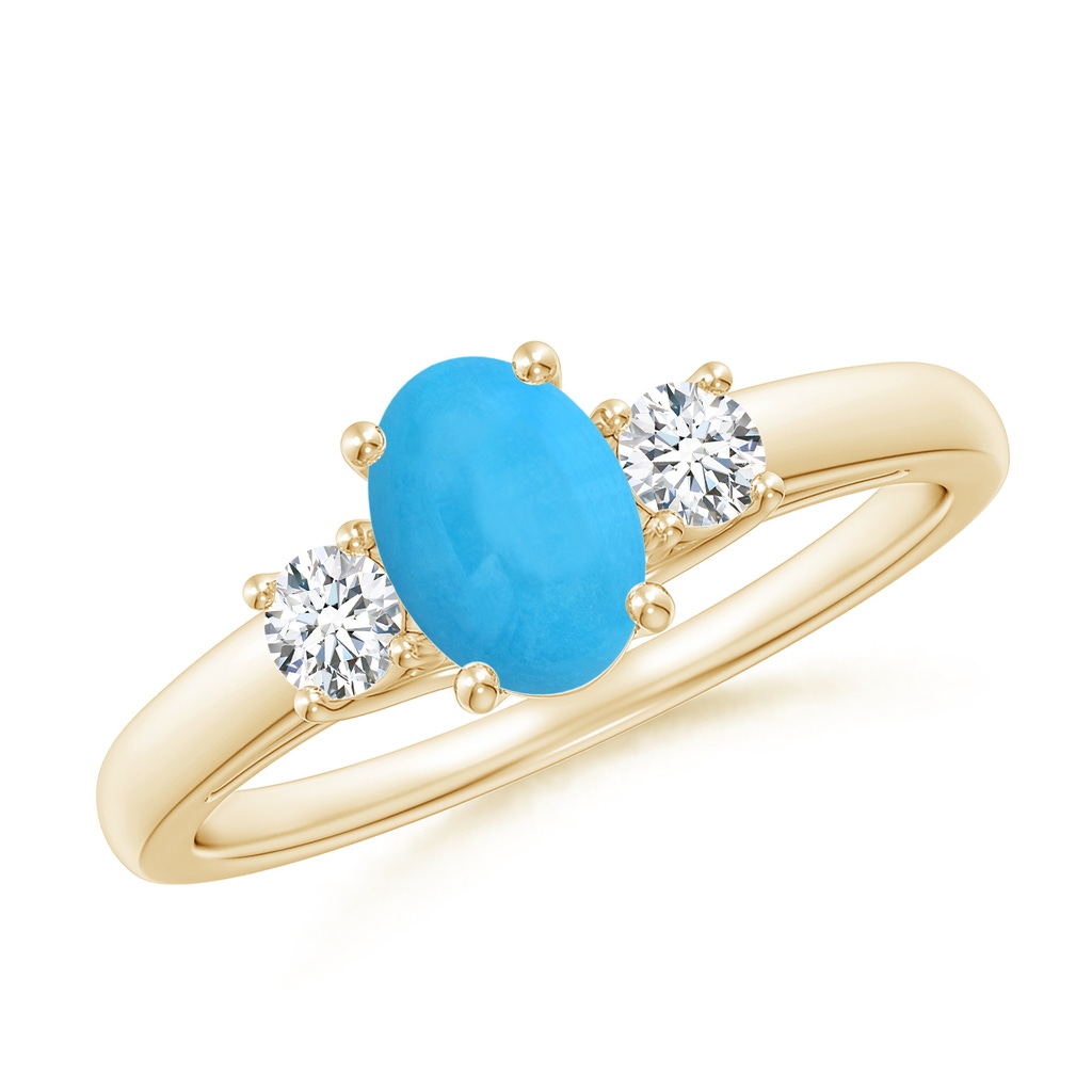 7x5mm AAA Oval Turquoise Ring with Diamond Accents in Yellow Gold