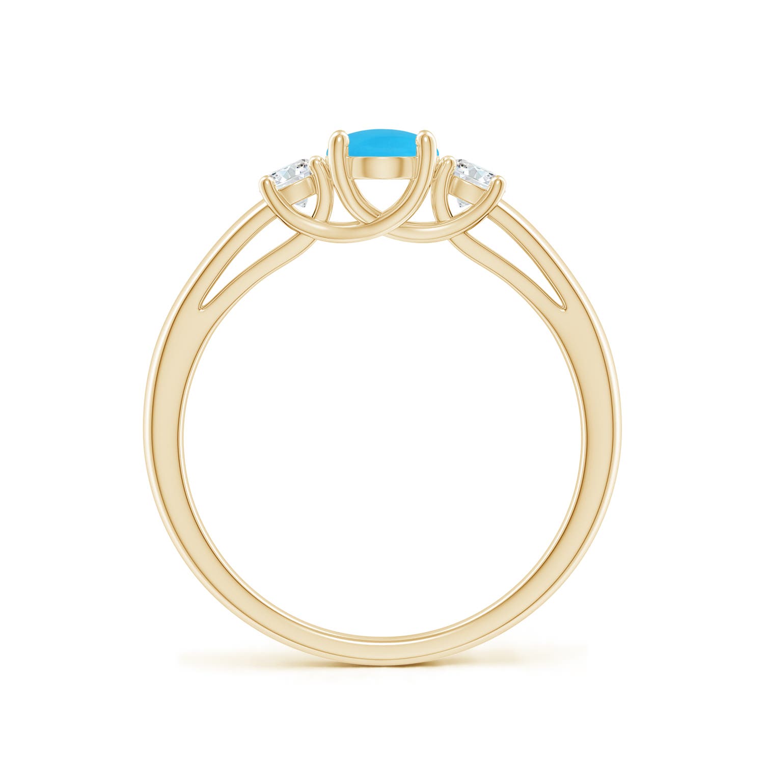7x5mm AAA Oval Turquoise Ring with Diamond Accents in Yellow Gold - side 2