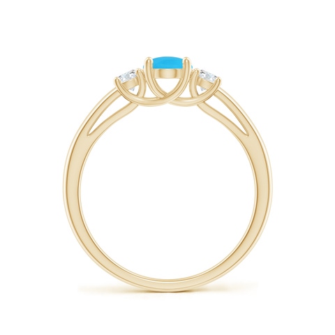 7x5mm AAA Oval Turquoise Ring with Diamond Accents in Yellow Gold - side 2