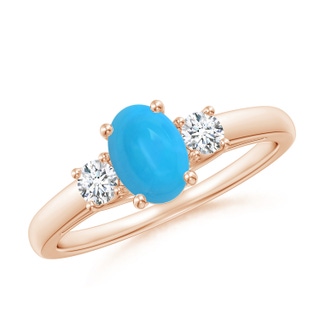 7x5mm AAAA Oval Turquoise Ring with Diamond Accents in 9K Rose Gold
