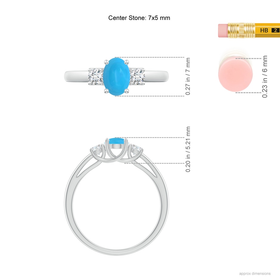 7x5mm AAAA Oval Turquoise Ring with Diamond Accents in P950 Platinum ruler