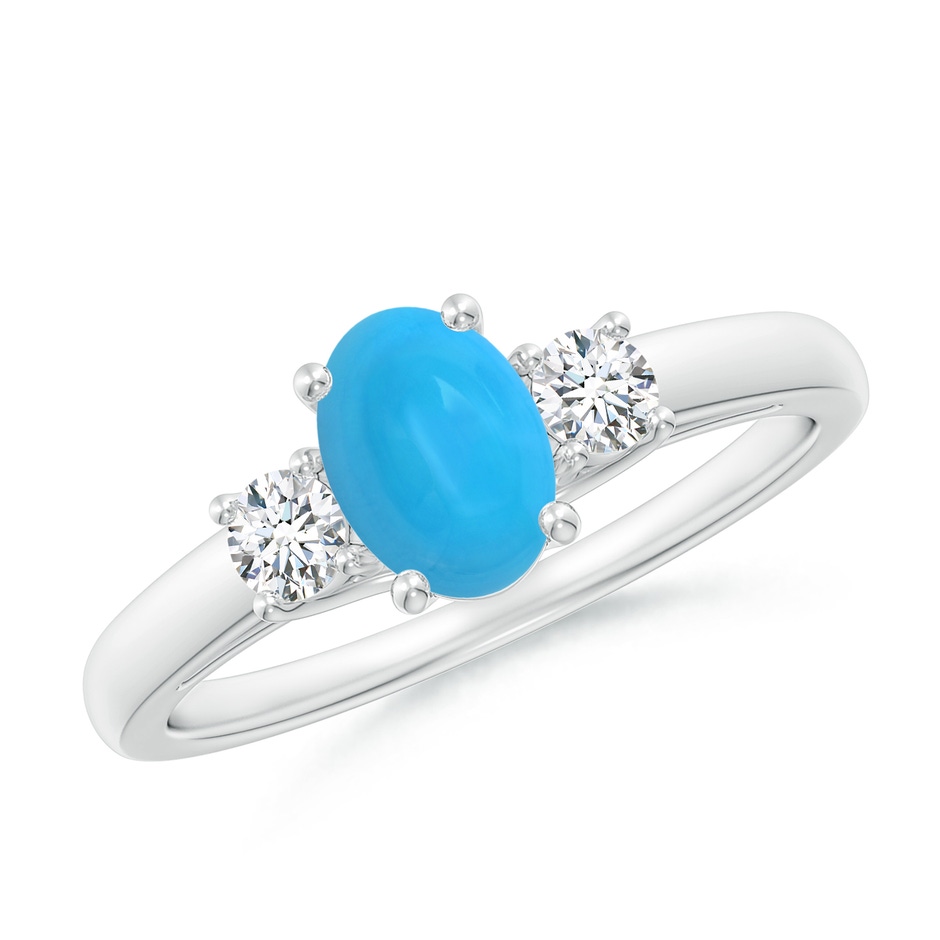 7x5mm AAAA Oval Turquoise Ring with Diamond Accents in White Gold 