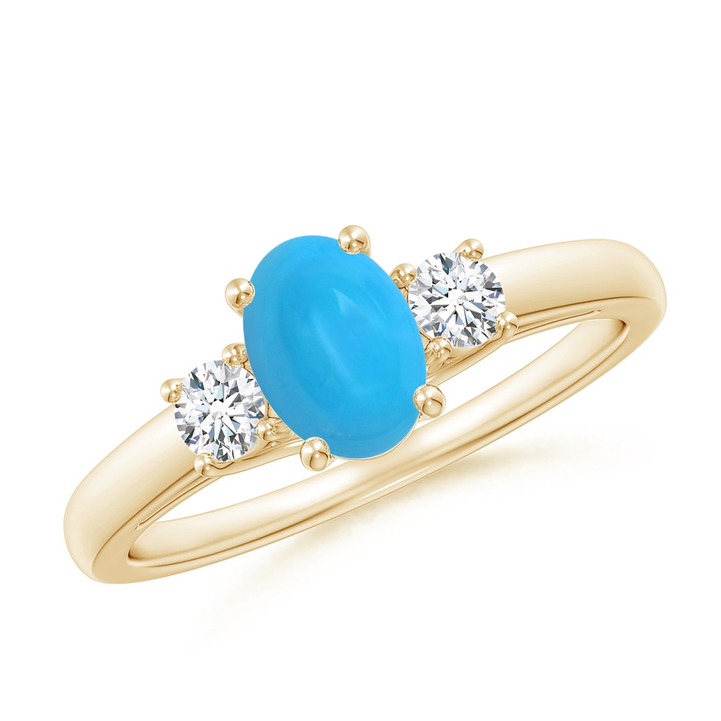 7x5mm AAAA Oval Turquoise Ring with Diamond Accents in Yellow Gold