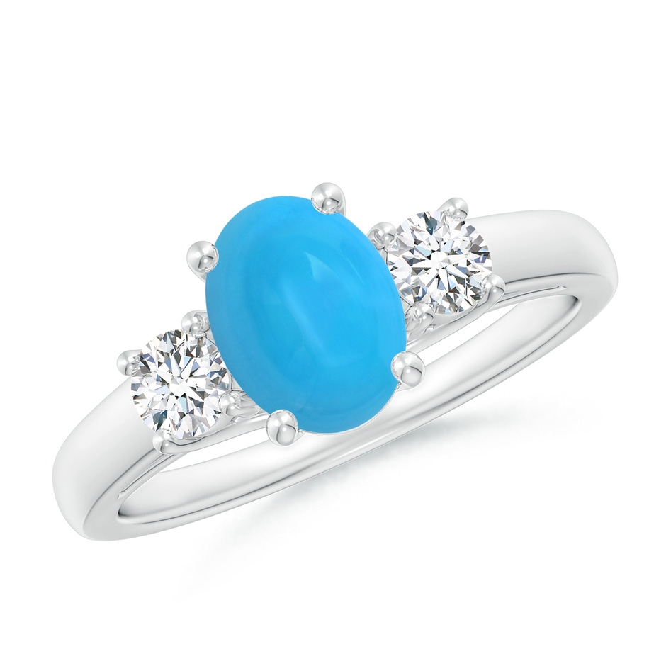 8x6mm AAAA Oval Turquoise Ring with Diamond Accents in P950 Platinum 
