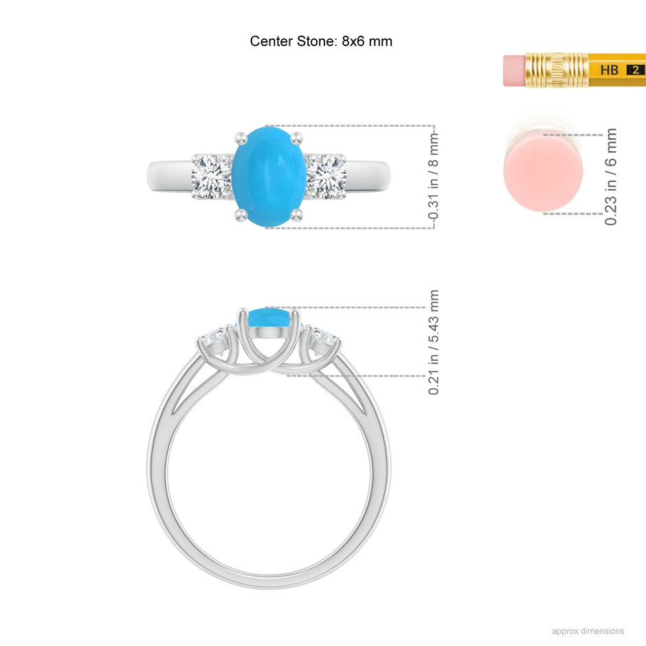 8x6mm AAAA Oval Turquoise Ring with Diamond Accents in P950 Platinum ruler