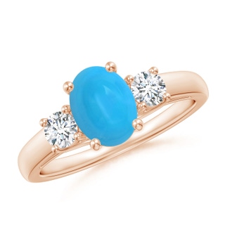 8x6mm AAAA Oval Turquoise Ring with Diamond Accents in Rose Gold