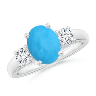 9x7mm AAA Oval Turquoise Ring with Diamond Accents in White Gold