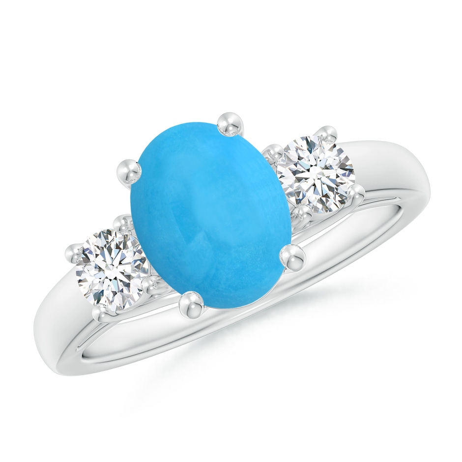 9x7mm AAA Oval Turquoise Ring with Diamond Accents in White Gold 