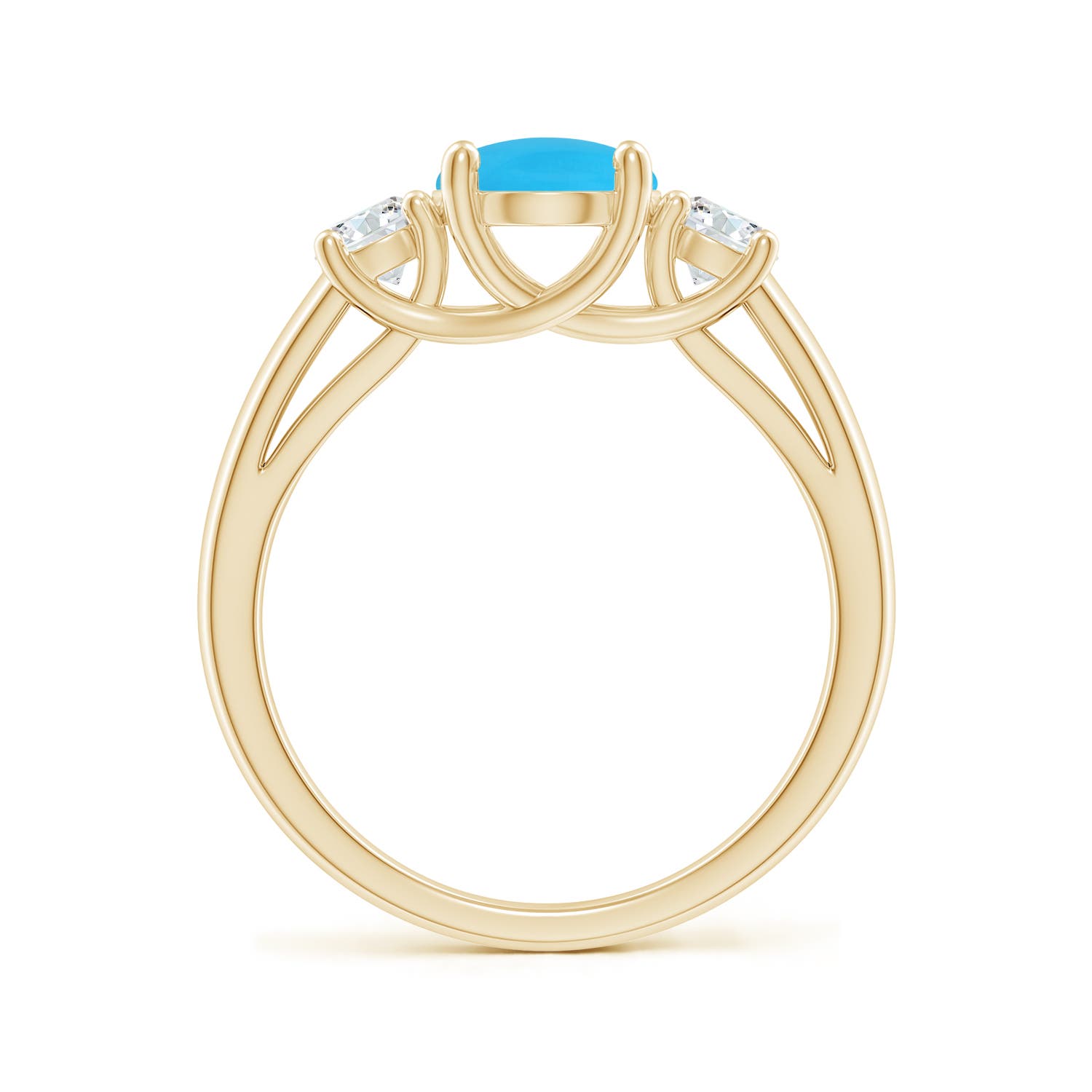 9x7mm AAA Oval Turquoise Ring with Diamond Accents in Yellow Gold