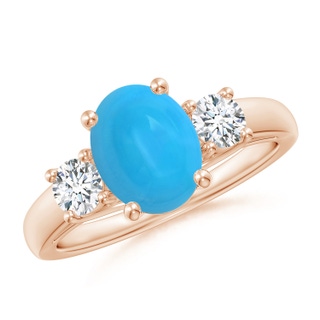 9x7mm AAAA Oval Turquoise Ring with Diamond Accents in Rose Gold