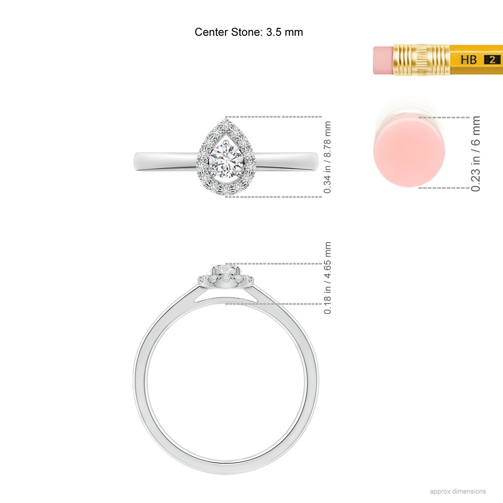 3.5mm HSI2 Floating Round Diamond Pear Halo Ring in White Gold Ruler