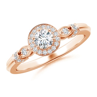 4.1mm GVS2 Vintage Style Round Diamond Halo Circle Ring in Rose Gold