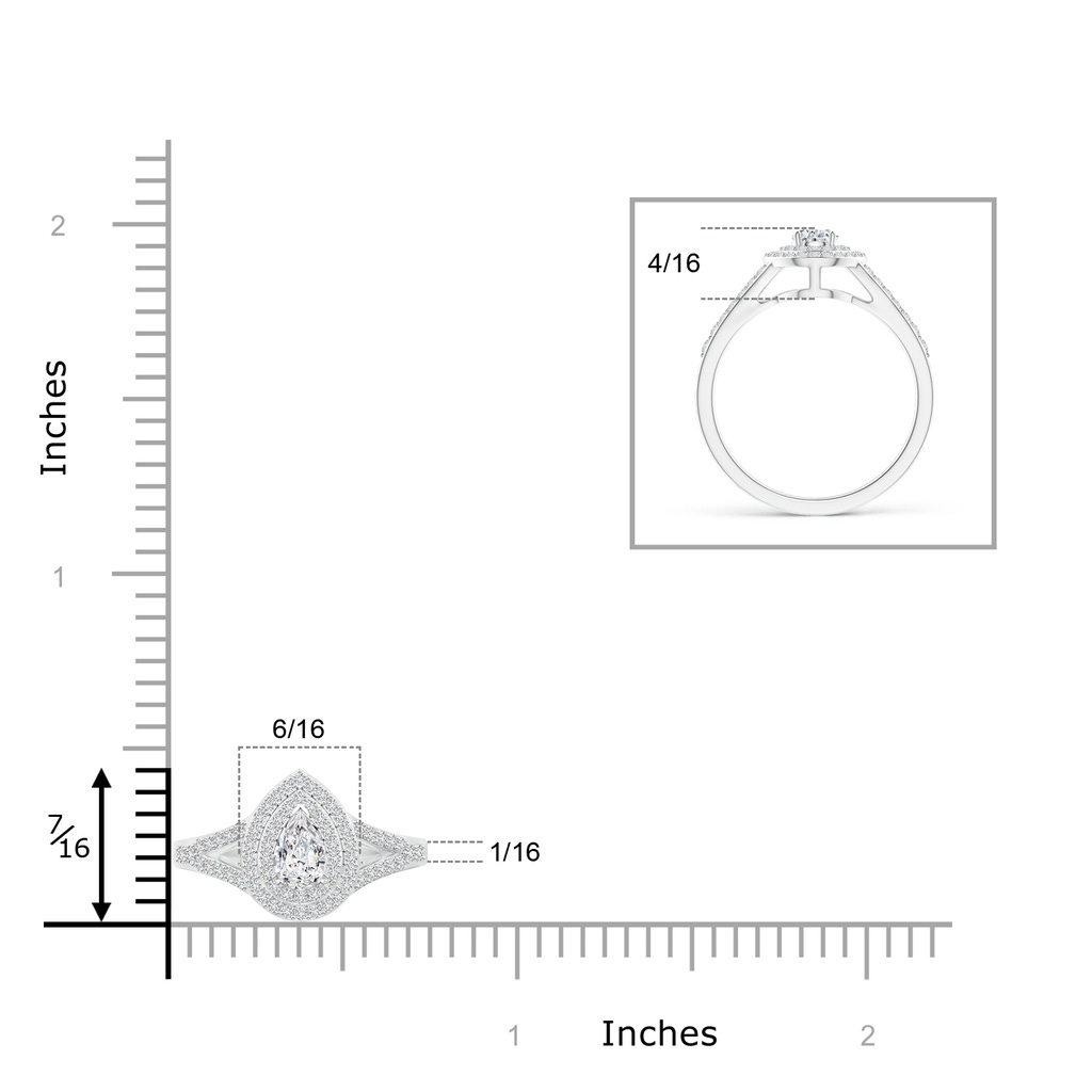 6x4mm HSI2 Split Shank Pear Diamond Double Halo Engagement Ring in White Gold Product Image
