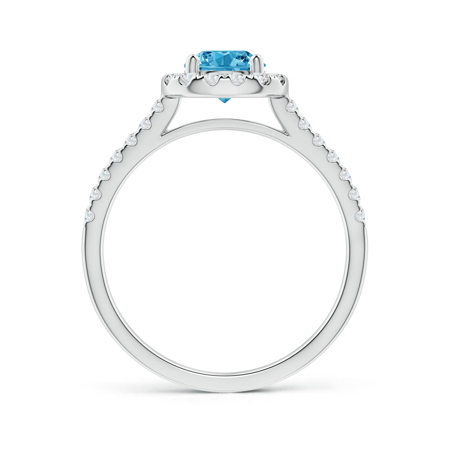 5.8mm AAAA Round Fancy Intense Blue Diamond Halo Ring with Accents in 18K White Gold