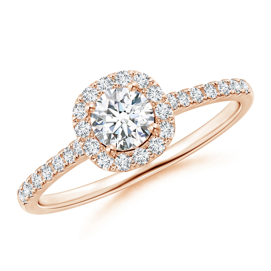 4.5mm GVS2 Round Diamond Halo Ring with Accents in Rose Gold 