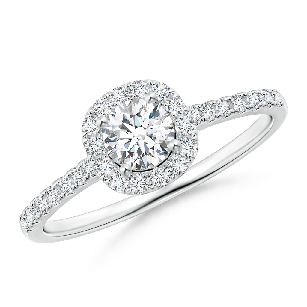 4.5mm GVS2 Round Diamond Halo Ring with Accents in White Gold 