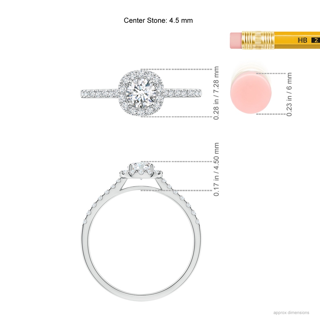 4.5mm GVS2 Round Diamond Halo Ring with Accents in White Gold Ruler