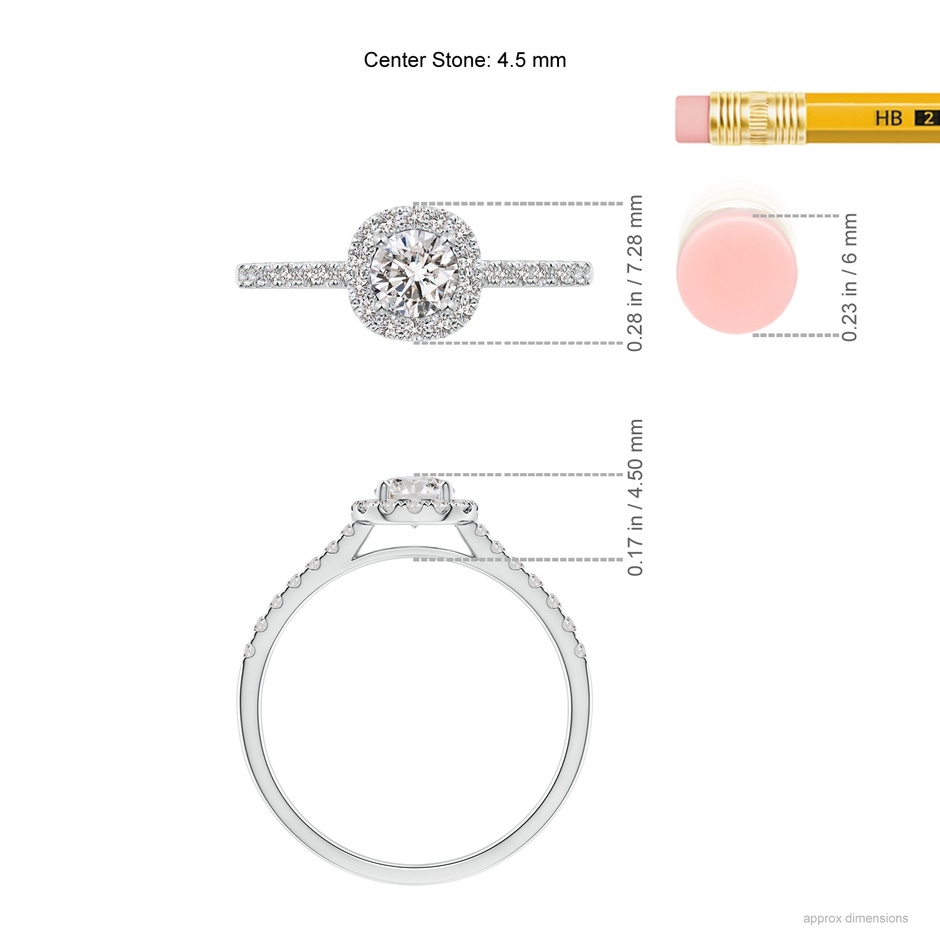 4.5mm IJI1I2 Round Diamond Halo Ring with Accents in White Gold ruler